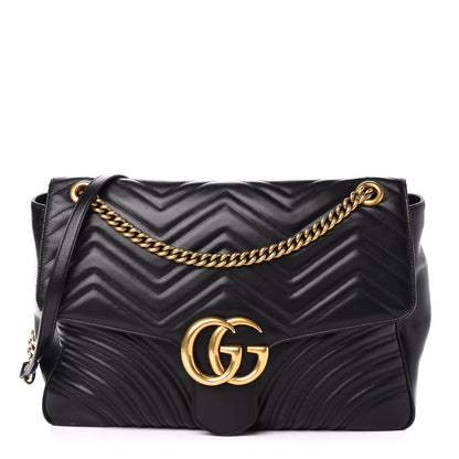 Gucci Calfskin Matelasse Large GG Marmont Shoulder Bag Black 1 of 16