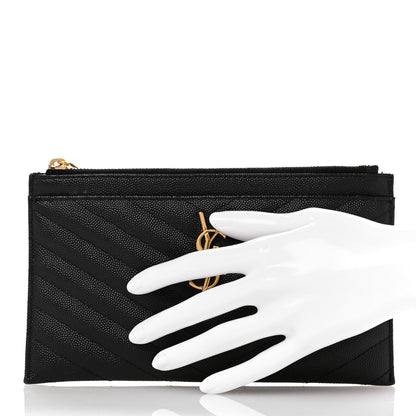 Saint Laurent Grain De Poudre Chevron Monogram Bill Pouch Black 2 of 11