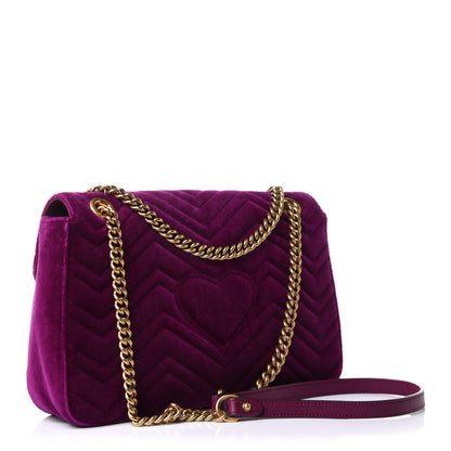 Gucci Velvet Matelasse Loved Embroidered Medium GG Marmont Shoulder Bag Fuchsia Violet Cyclamen 3 of 14