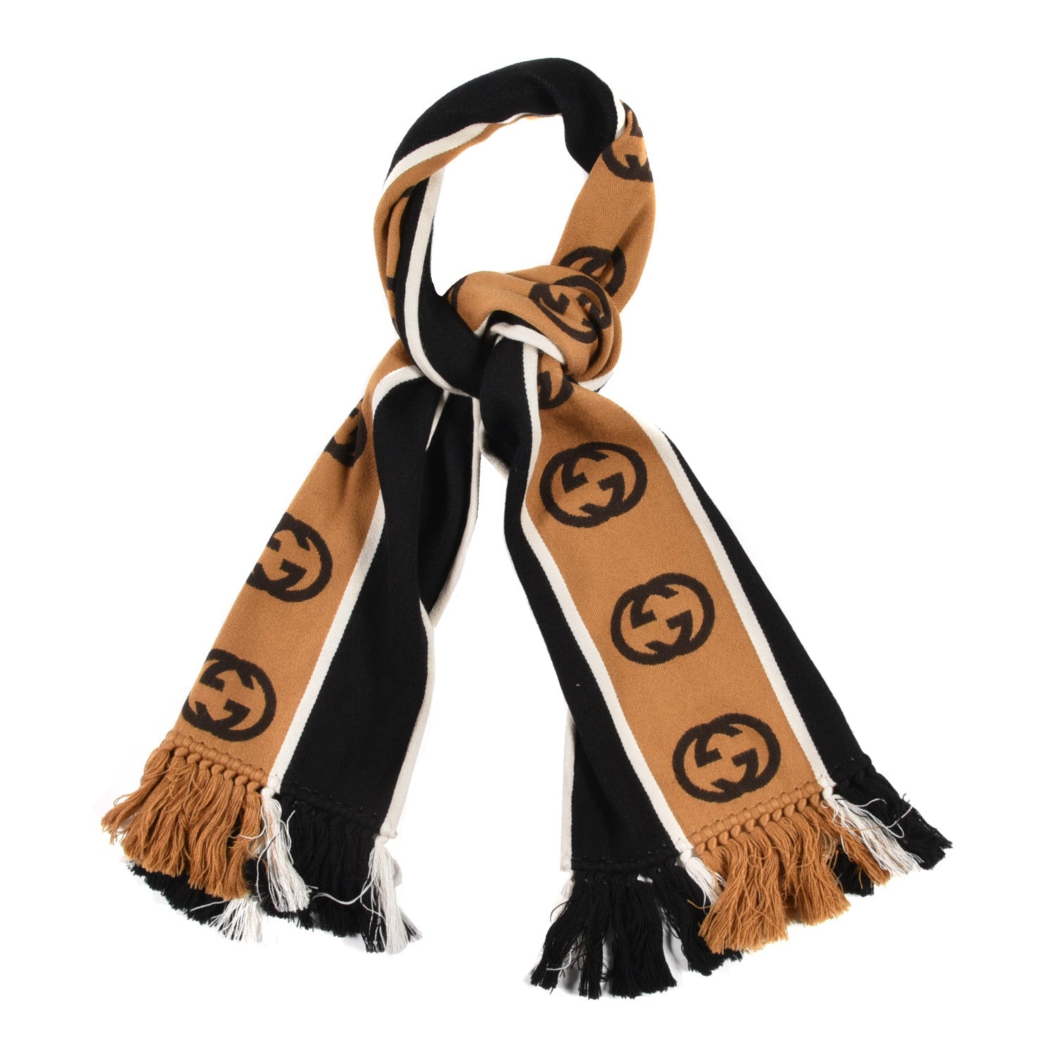 Gucci Wool Cotton Jergy Fringe Scarf Black 1 of 5