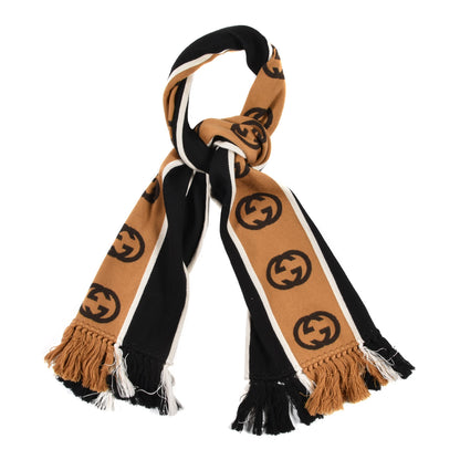Gucci Wool Cotton Jergy Fringe Scarf Black 1 of 5