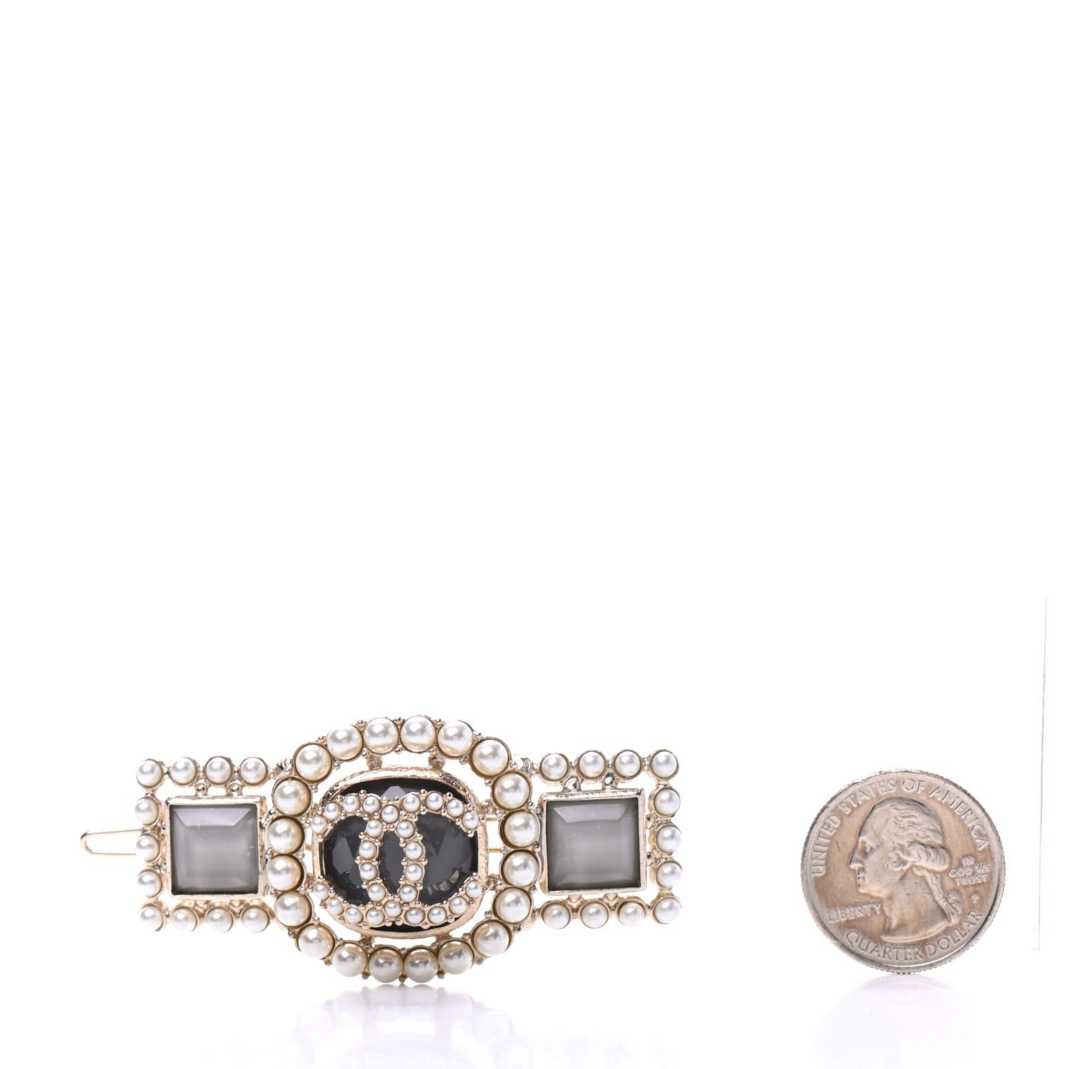 Chanel Metal Pearl CC Hair Clip Barrette Gold 2 of 6