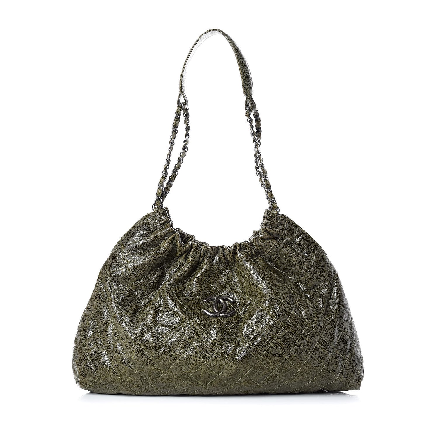 Caviar Quilted Medium Elastic Tote Green