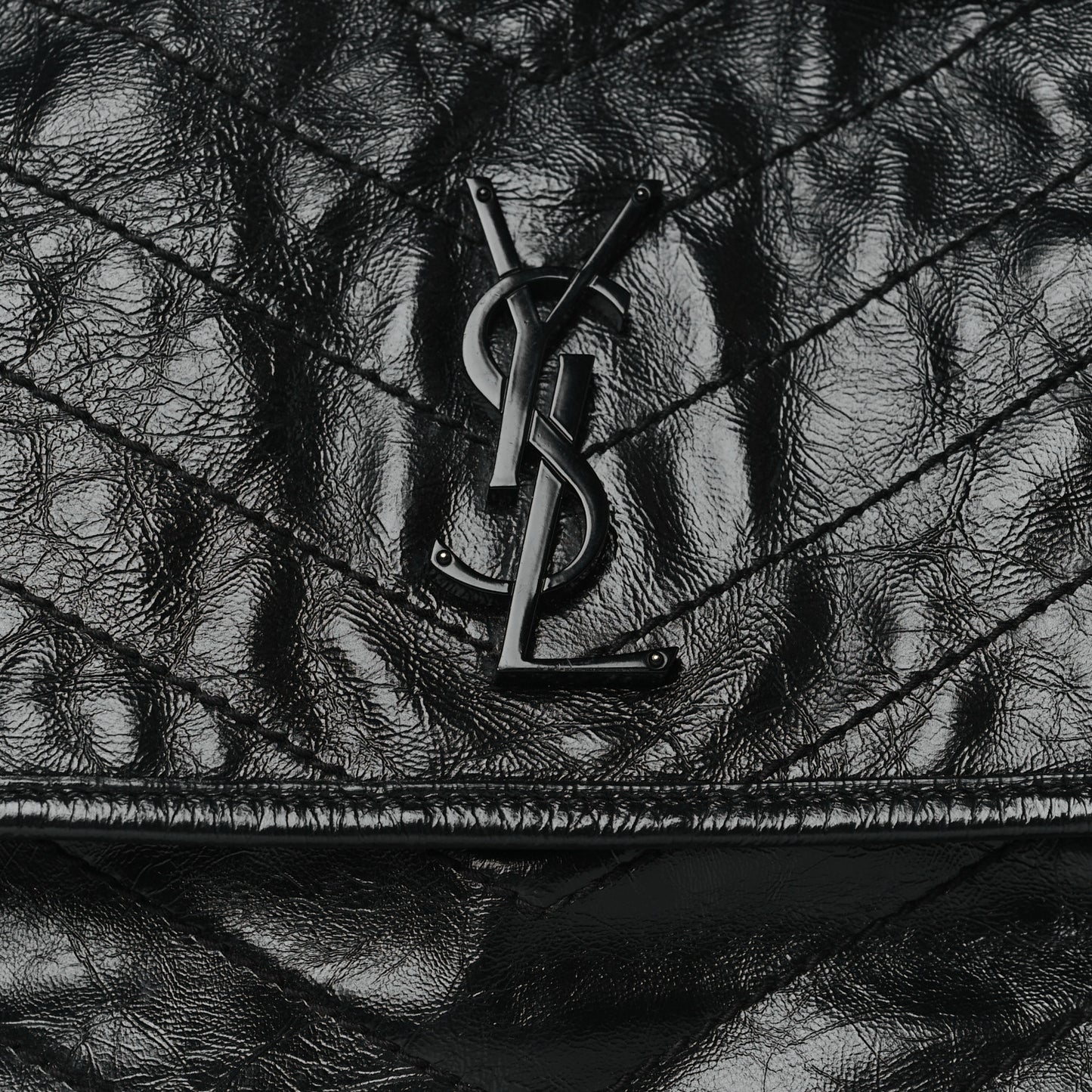Crinkled Calfskin Matelasse Monogram Medium Niki Chain Satchel Black