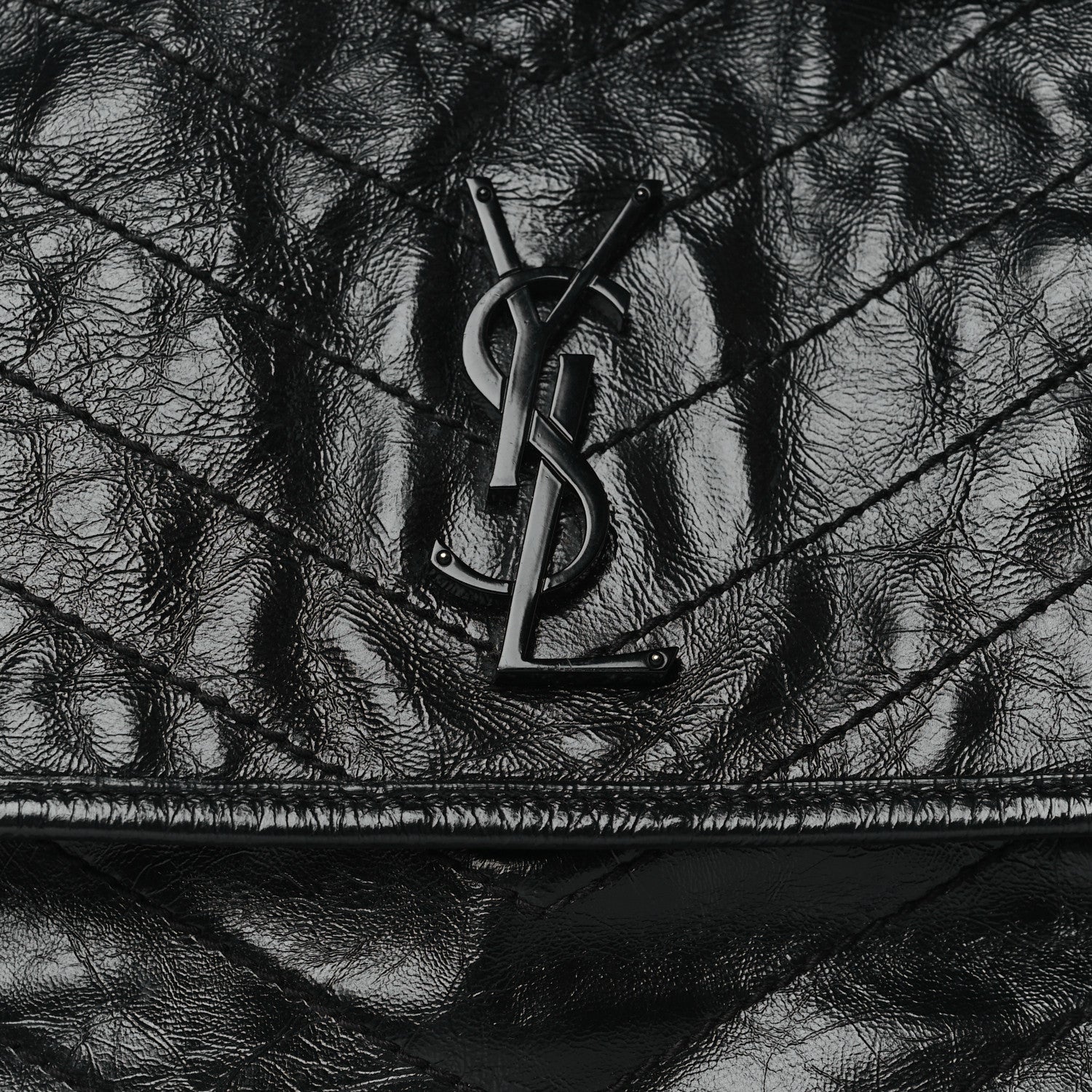 Saint Laurent Crinkled Calfskin Matelasse Monogram Medium Niki Chain Satchel Black 8 of 10