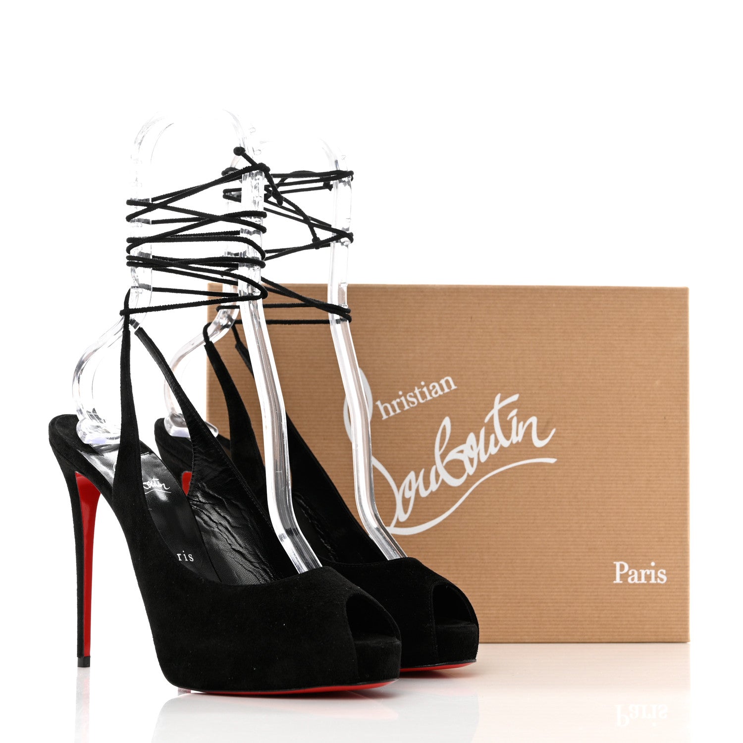 Christian Louboutin Veau Velours Lace Up NVP 120 Peep Toe Pump 39 Black 8 of 8