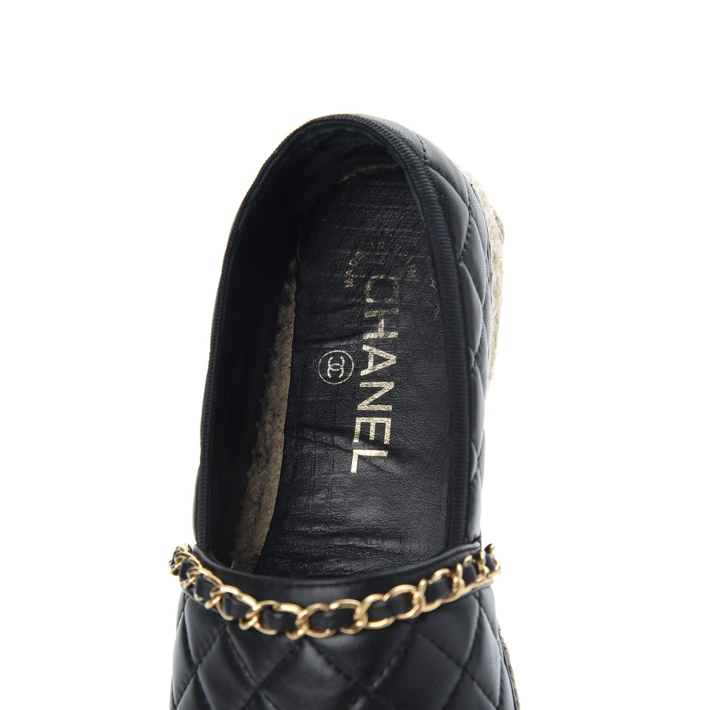 Lambskin Quilted CC Chain Espadrilles 36 Black