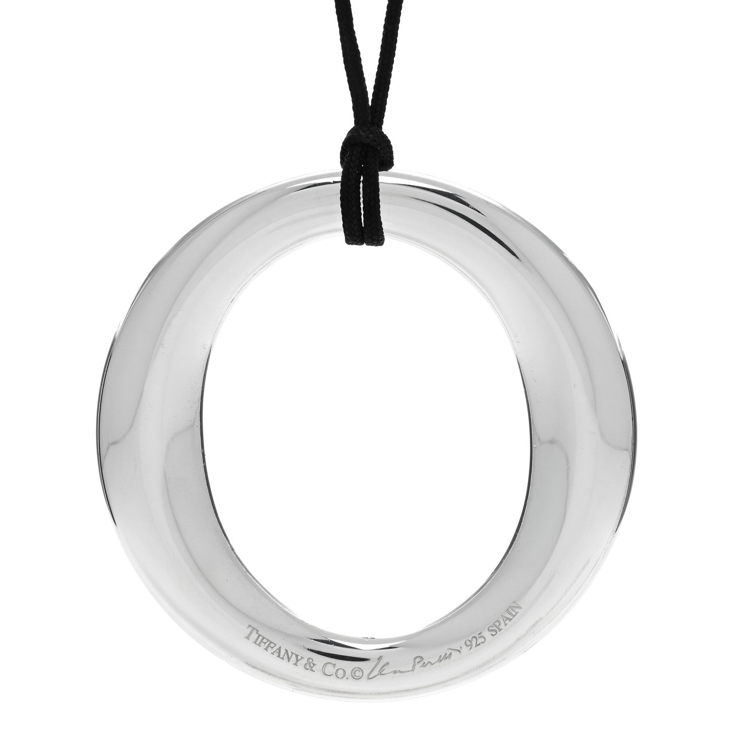 Tiffany Sterling Silver Large Elsa Peretti Sevillana Pendant Cord Necklace 4 of 4