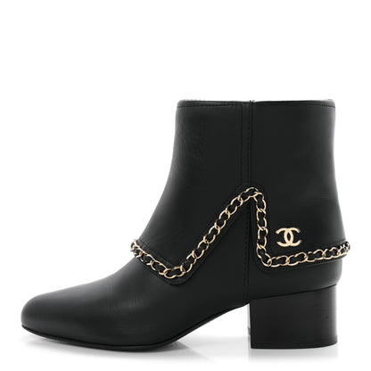 Chanel Calfskin Chain CC Short Boots 37 Black 1 of 9
