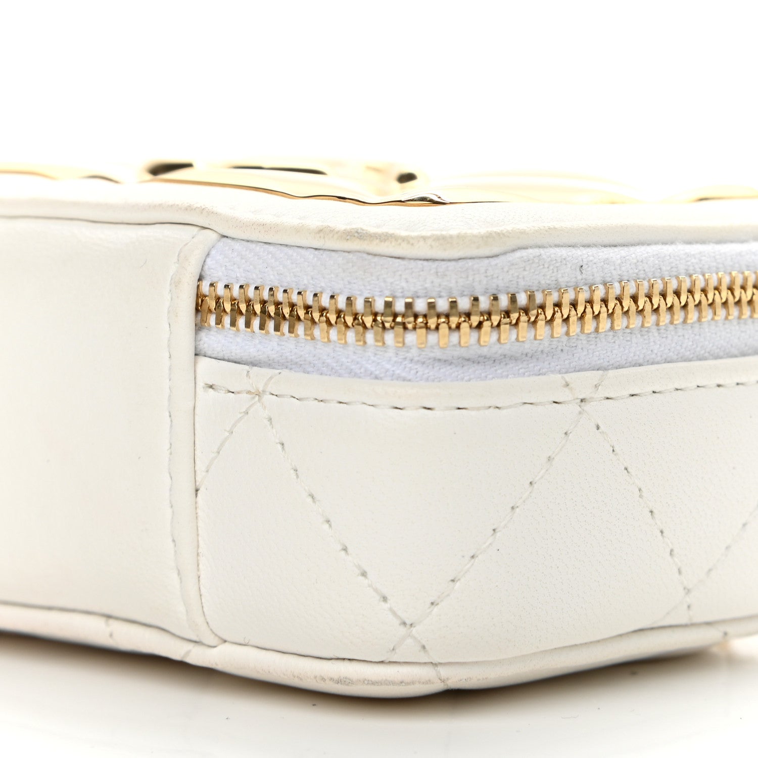 Chanel Lambskin Metal Quilted Extra Mini Vanity Case With Chain White Gold 10 of 10