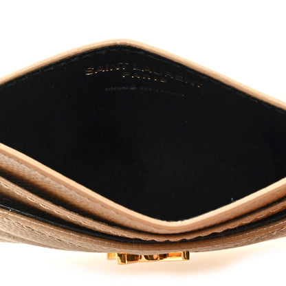 Saint Laurent Grain De Poudre Matelasse Chevron Monogram Credit Card Case Dark Latte 5 of 6