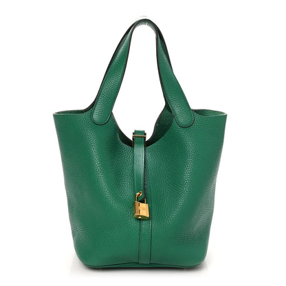 Hermes Taurillon Clemence Picotin Lock 22 MM  Vert Jade 1 of 12