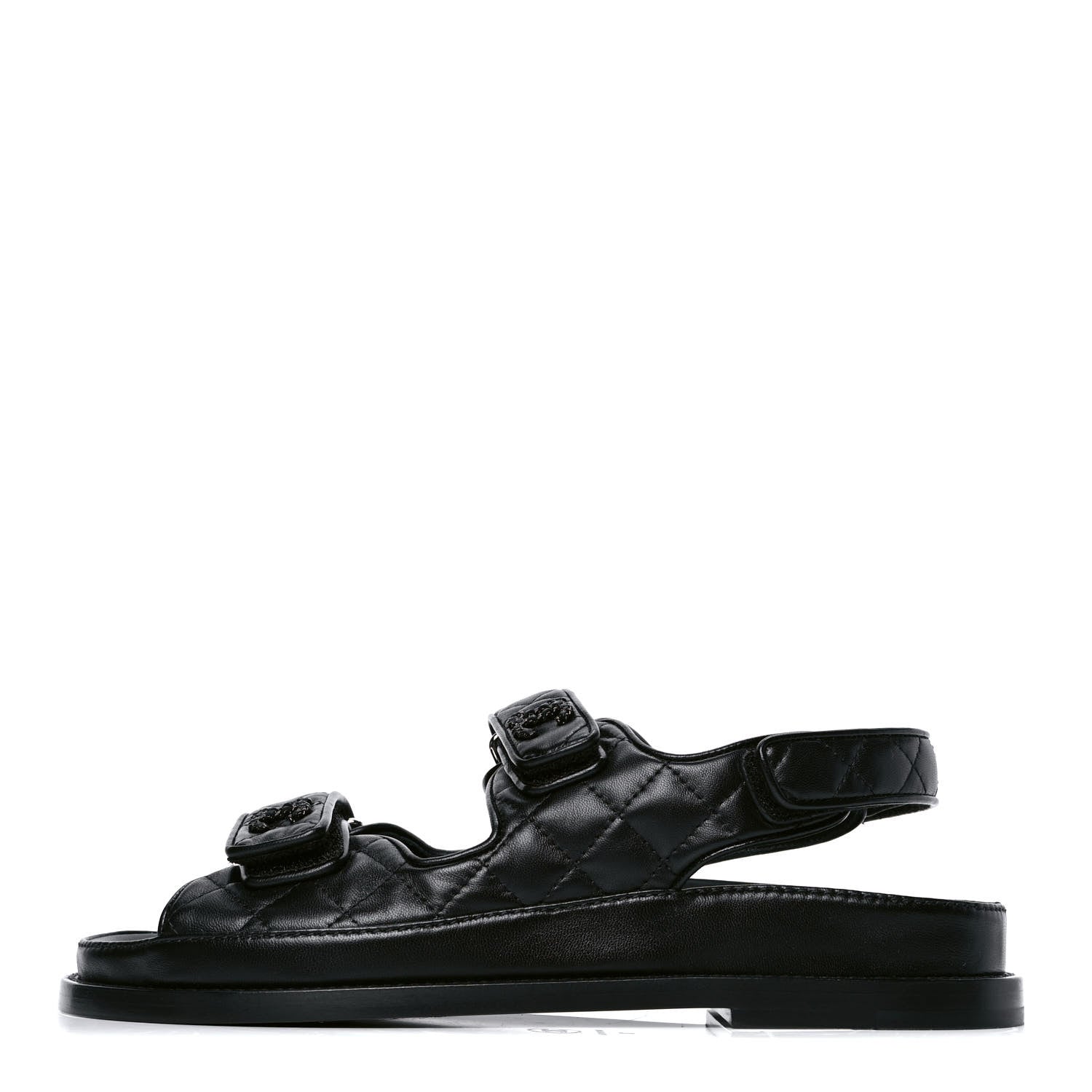 Chanel Lambskin Velcro Dad Sandals 38 Black 1 of 4