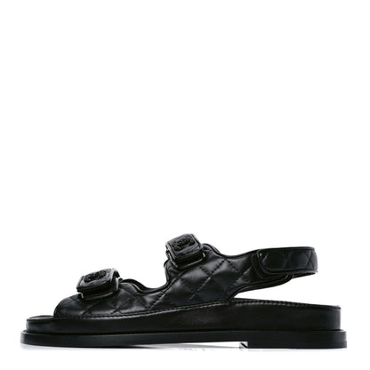 Chanel Lambskin Velcro Dad Sandals 38 Black 1 of 4