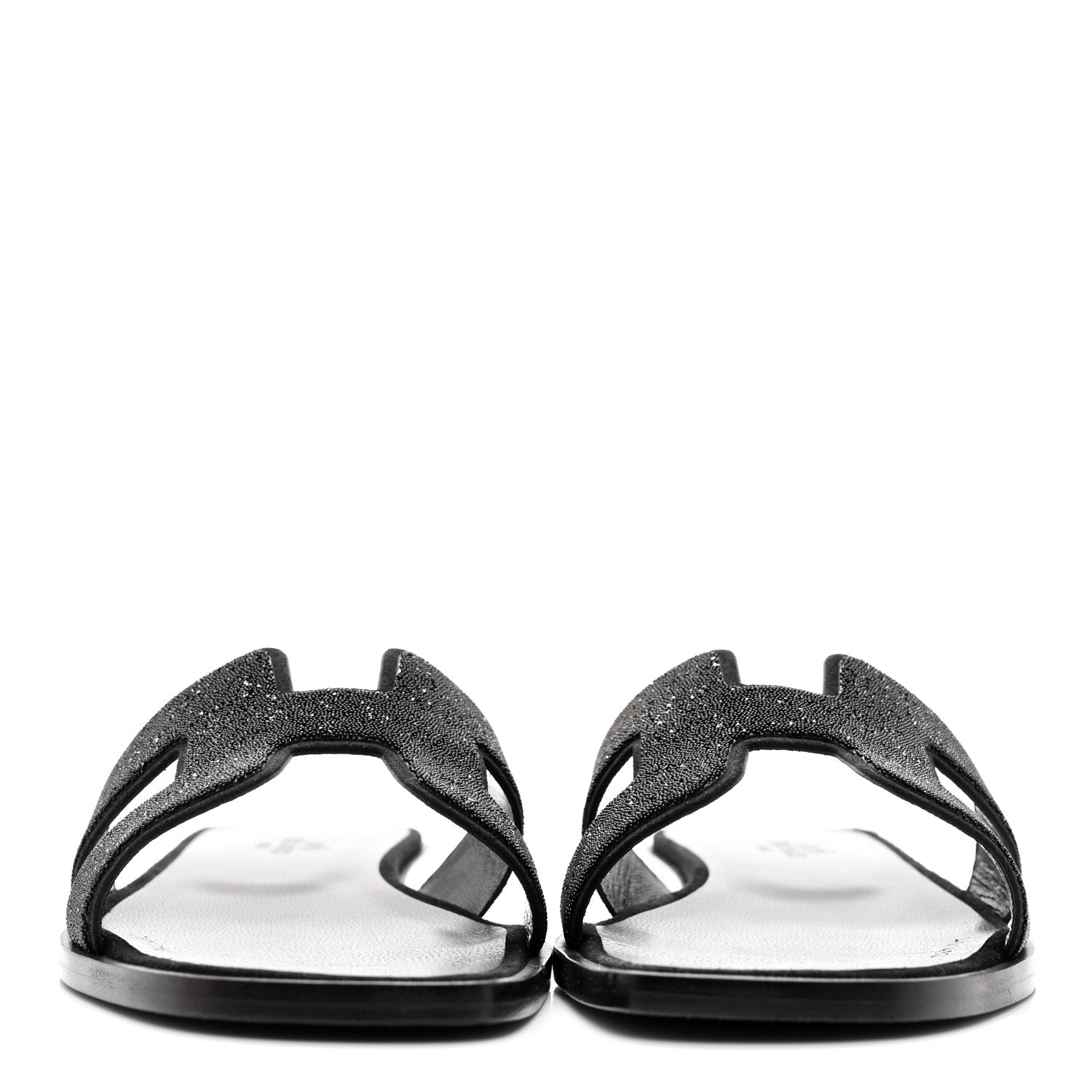 Hermes Suede Goatskin Crystal Powder Oran Sandals 36.5 Black 2 of 10