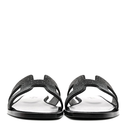 Hermes Suede Goatskin Crystal Powder Oran Sandals 36.5 Black 2 of 10
