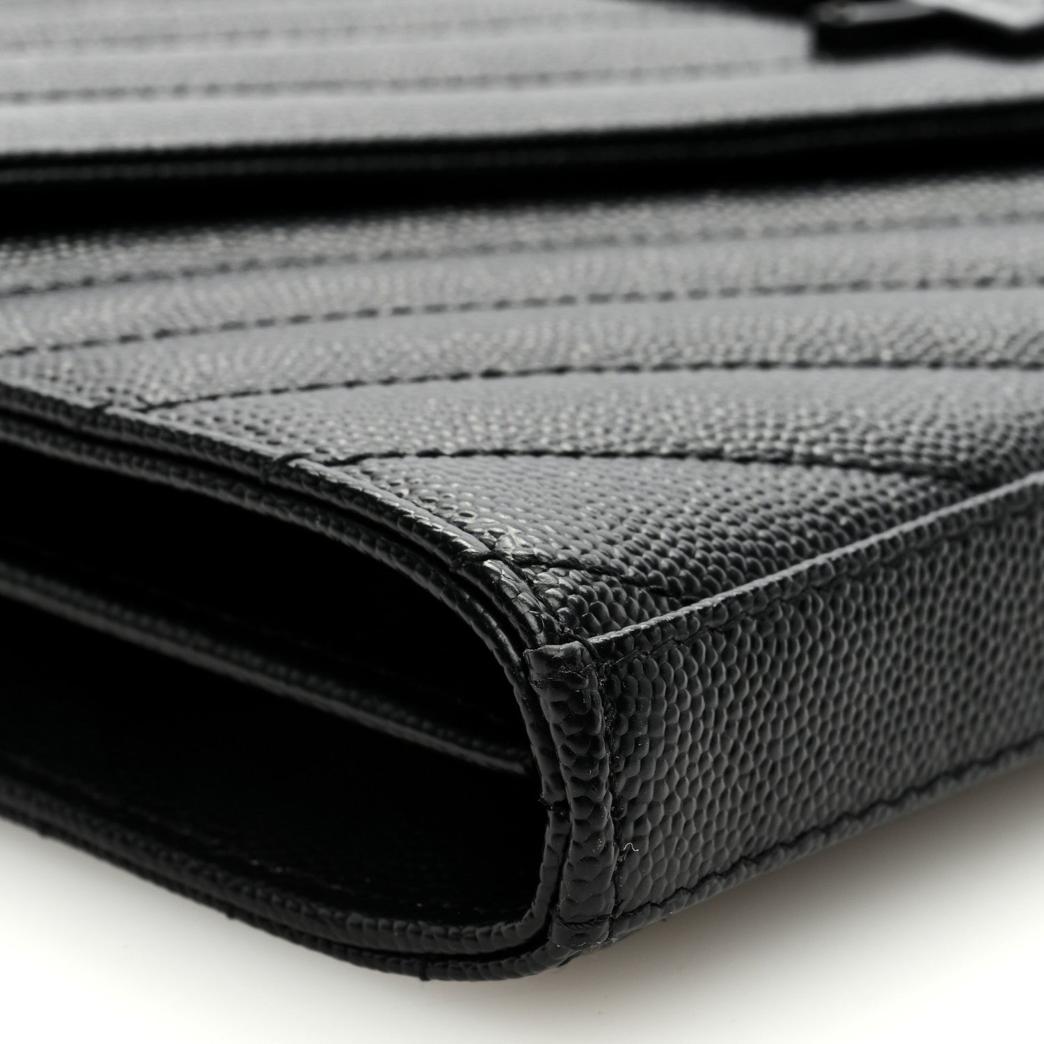 Saint Laurent Grain De Poudre Matelasse Chevron Monogram Monochrome Chain Wallet Black 7 of 8