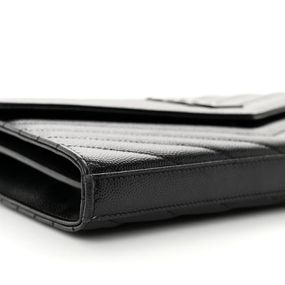 Saint Laurent Grain De Poudre Matelasse Chevron Monogram Monochrome Chain Wallet Black 8 of 12