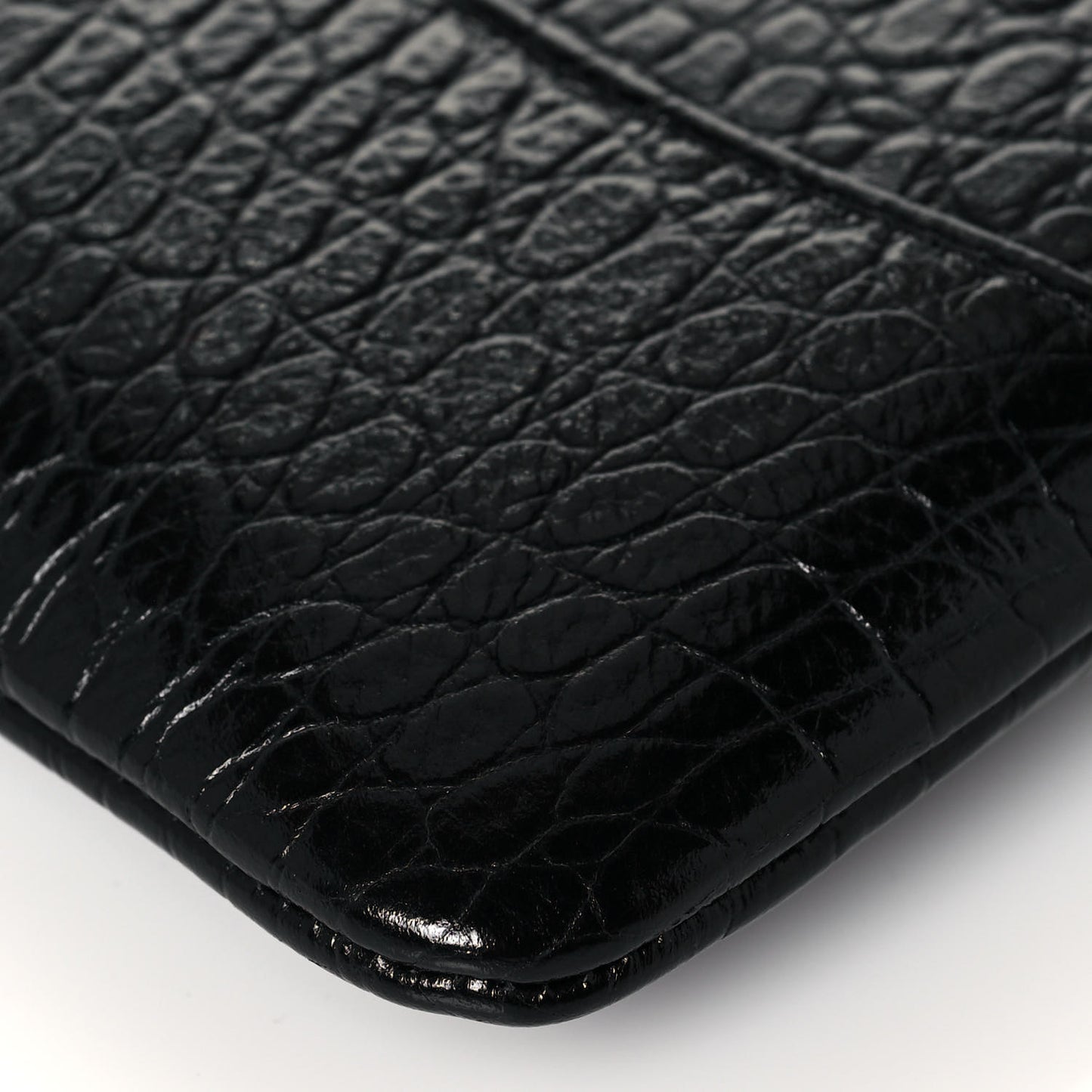 Calfskin Crocodile Embossed Quilted Medium Gabrielle Cosmetic Case Black