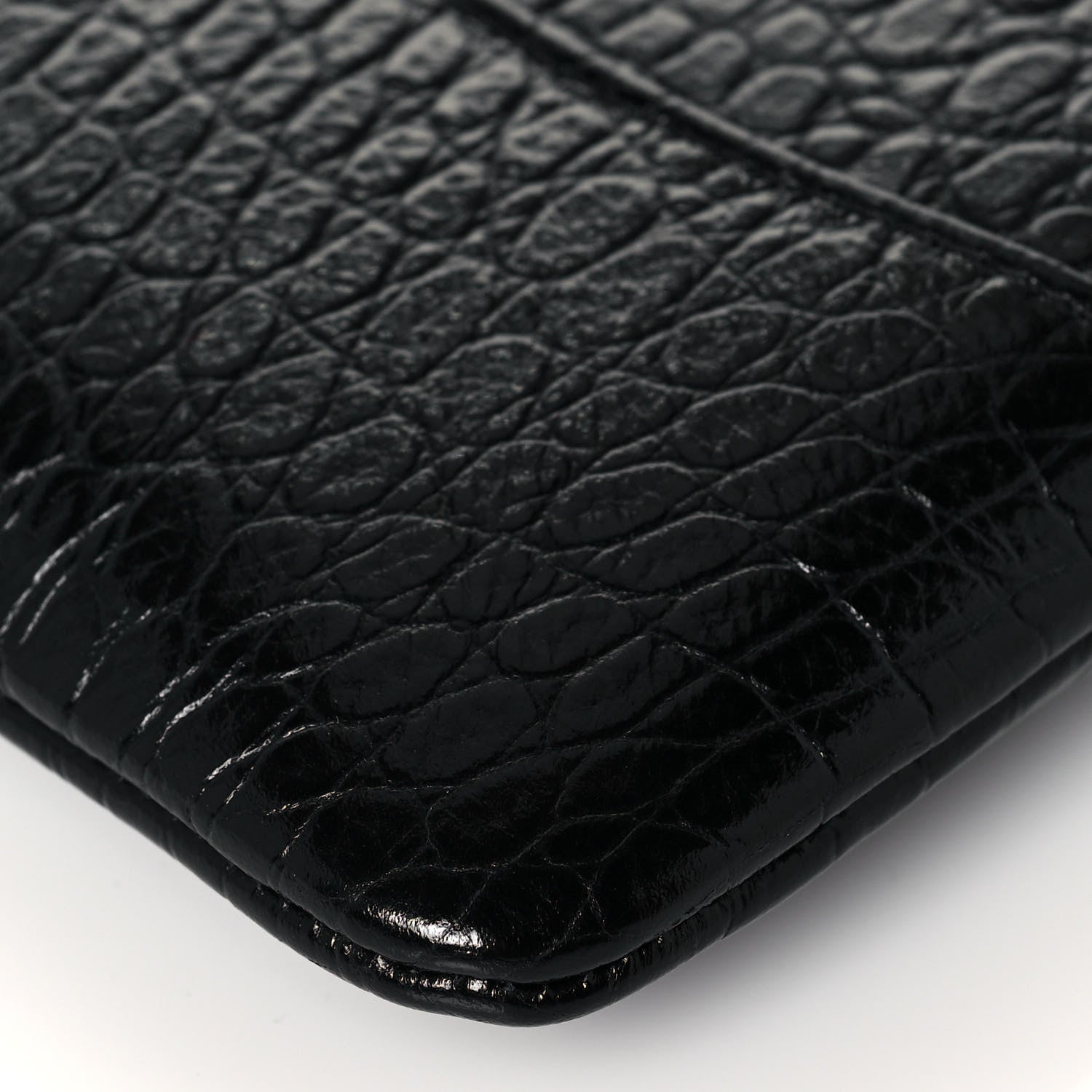 Chanel Calfskin Crocodile Embossed Quilted Medium Gabrielle Cosmetic Case Black 10 of 13
