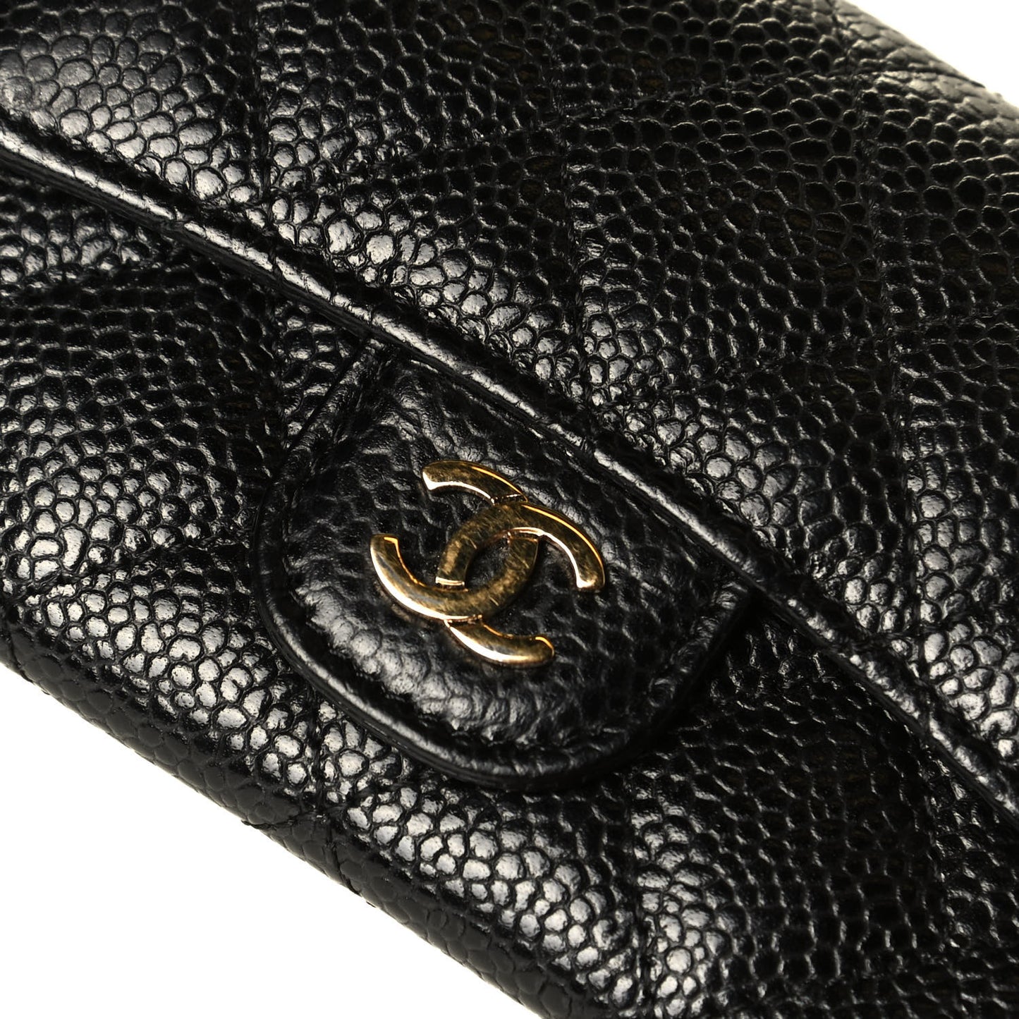 Caviar Quilted Flap Card Holder Black