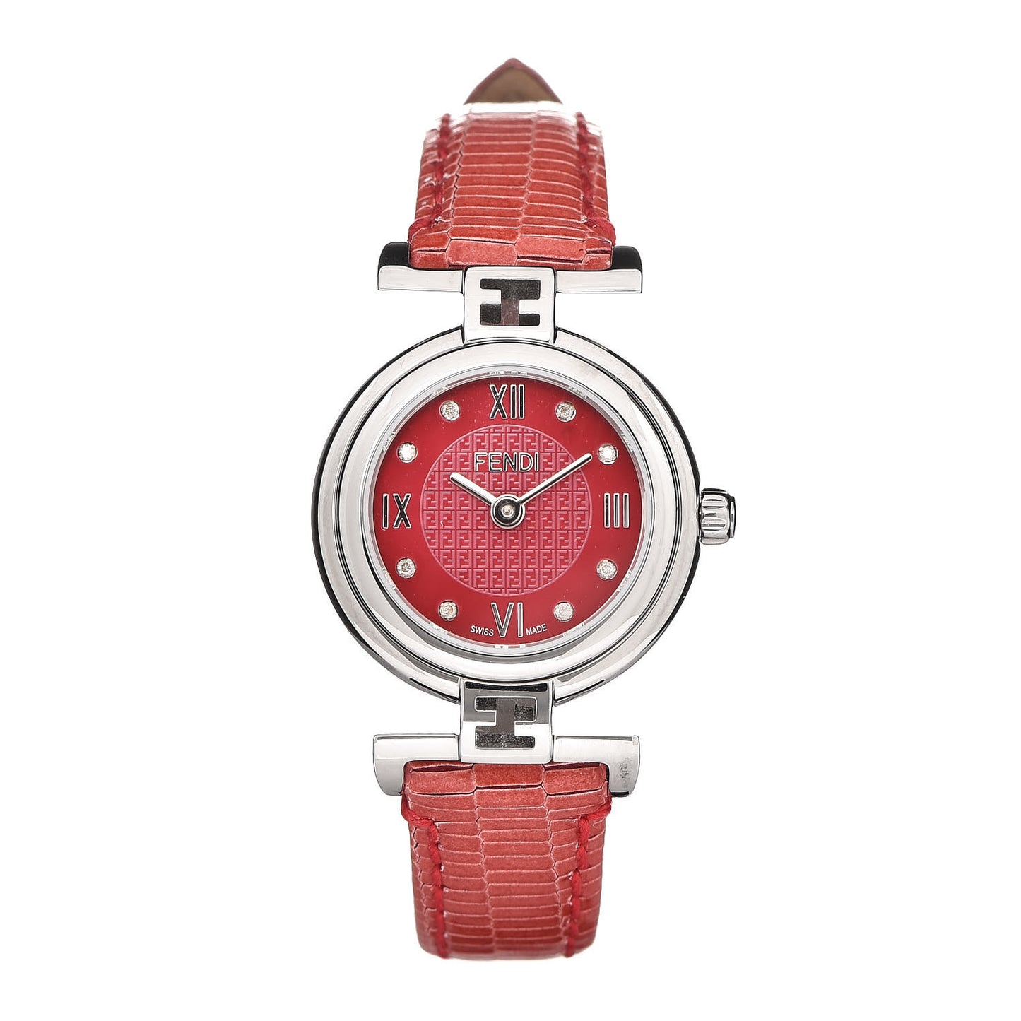 Stainless Steel Calfskin Diamond 23mm Moda Quartz Watch Red