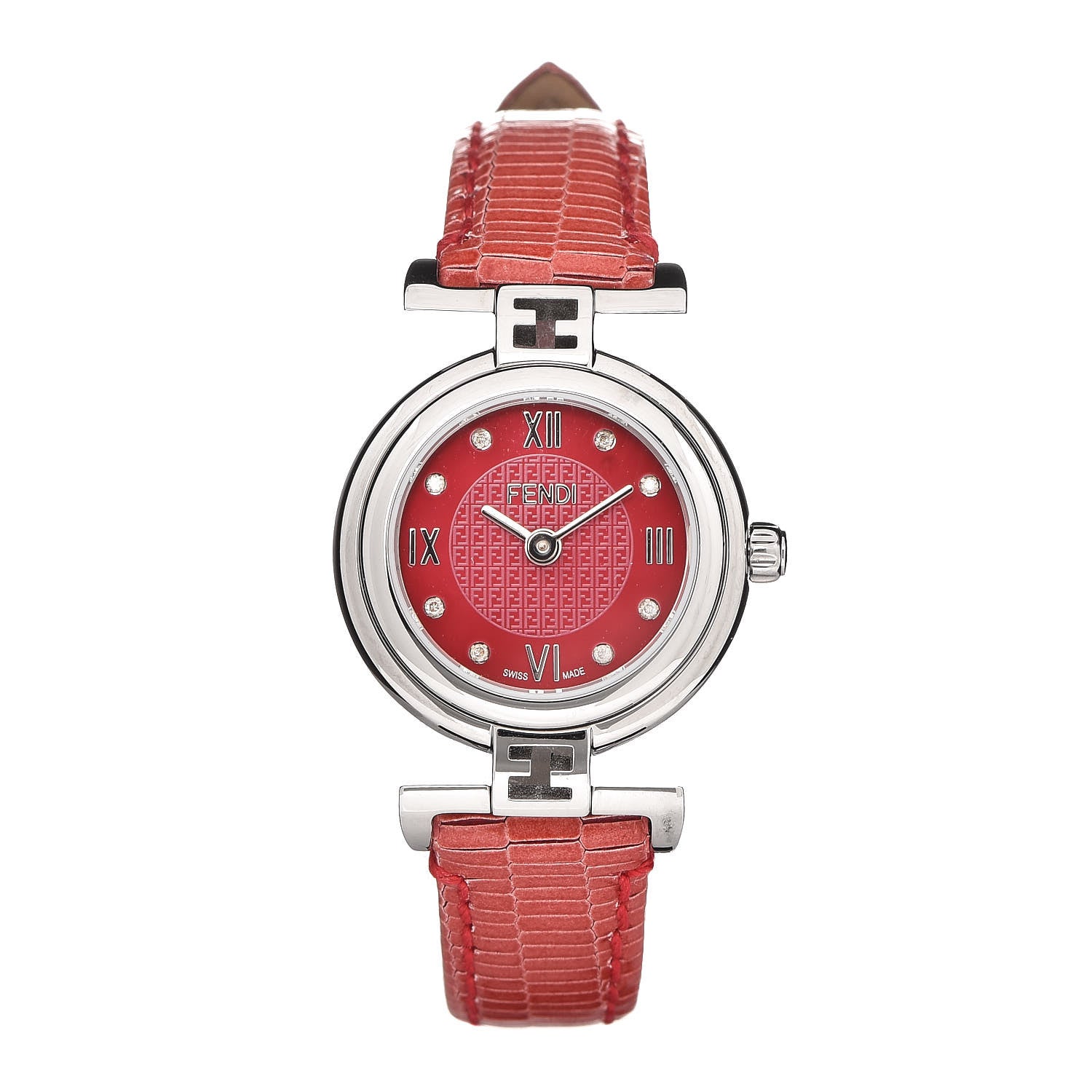 Fendi Stainless Steel Calfskin Diamond 23mm Moda Quartz Watch Red 1 of 9