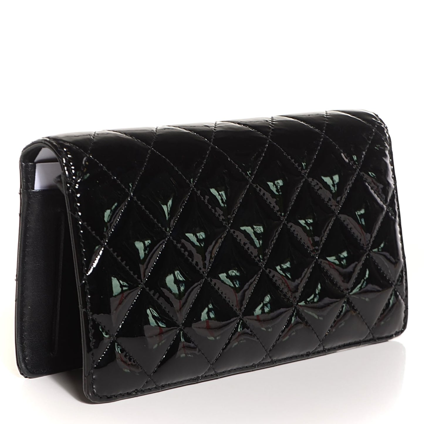 Patent Quilted Brilliant Yen Wallet Black