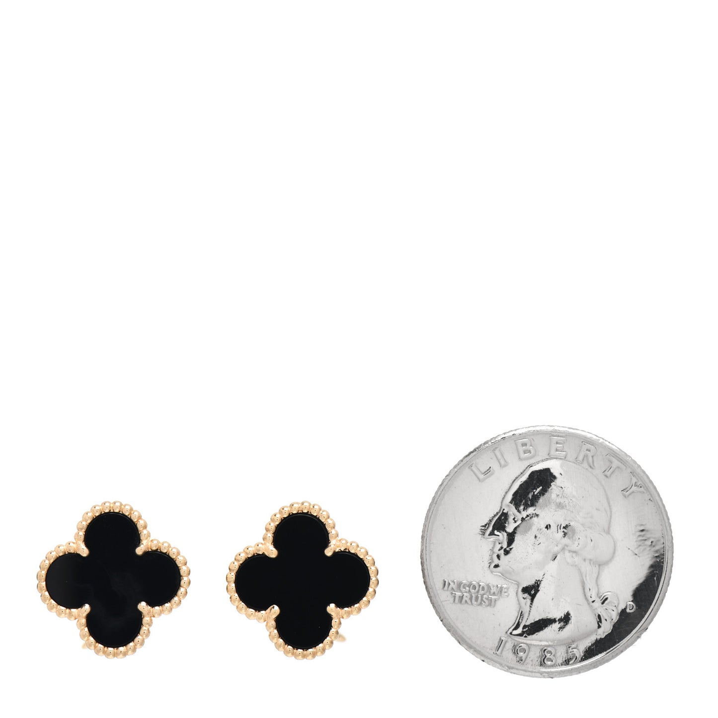 18K Yellow Gold Black Onyx Vintage Alhambra Earrings