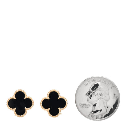 Van Cleef & Arpels 18K Yellow Gold Black Onyx Vintage Alhambra Earrings 2 of 4