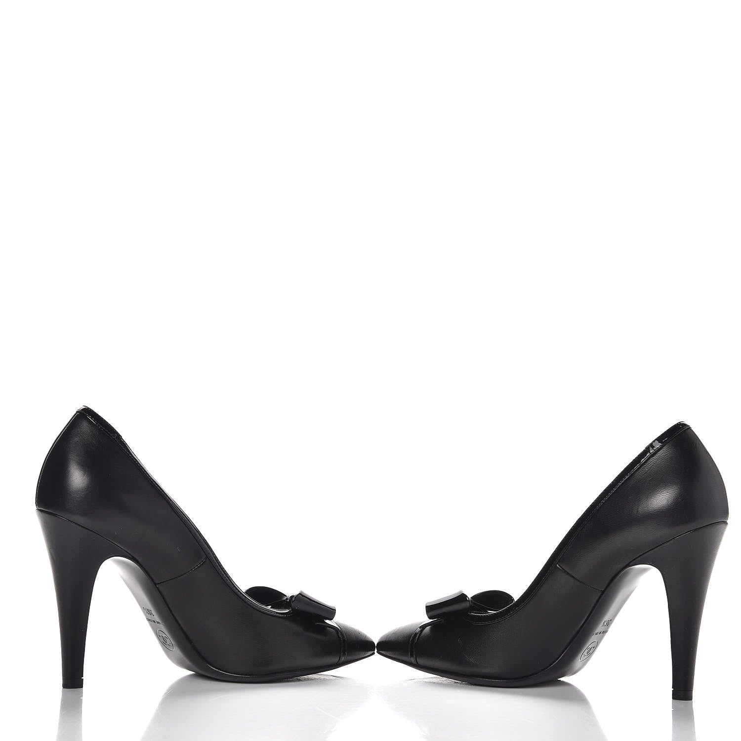Chanel Lambskin Patent Bow Cap Toe Pumps 36.5 Black 6 of 12
