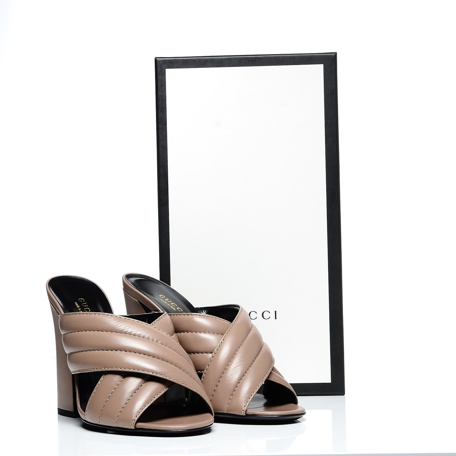 Gucci Malaga Kid Webby Crossover High Heel Slide Sandals 37.5 Porcelain Rose 9 of 9
