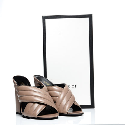 Gucci Malaga Kid Webby Crossover High Heel Slide Sandals 37.5 Porcelain Rose 9 of 9