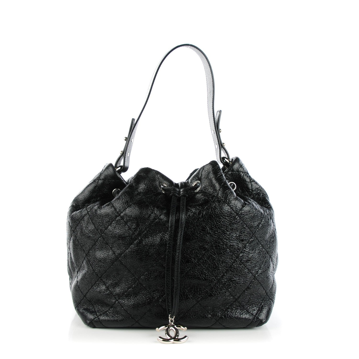 Chanel Glazed Calfskin On The Road Drawstring Tote Black 1 of 8