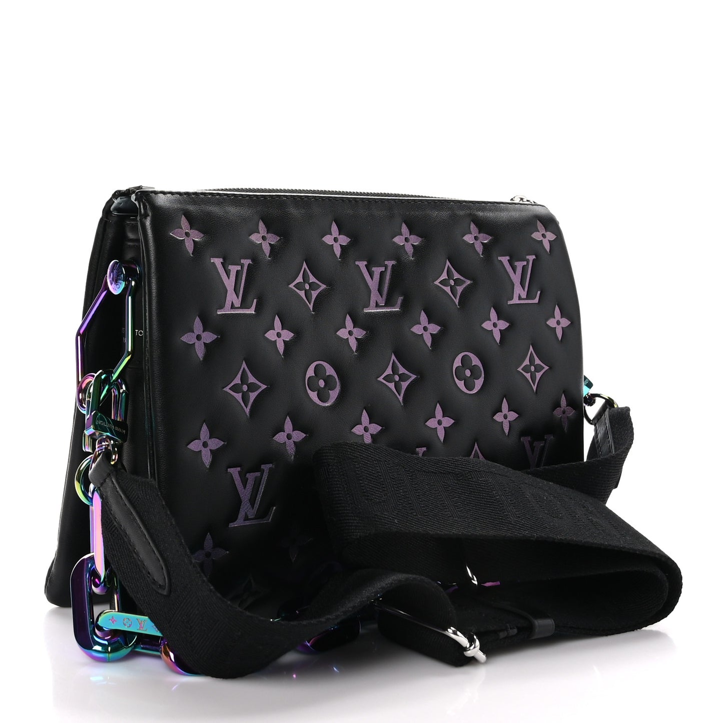 Lambskin Embossed Monogram LV Ski Coussin PM Black Multicolor