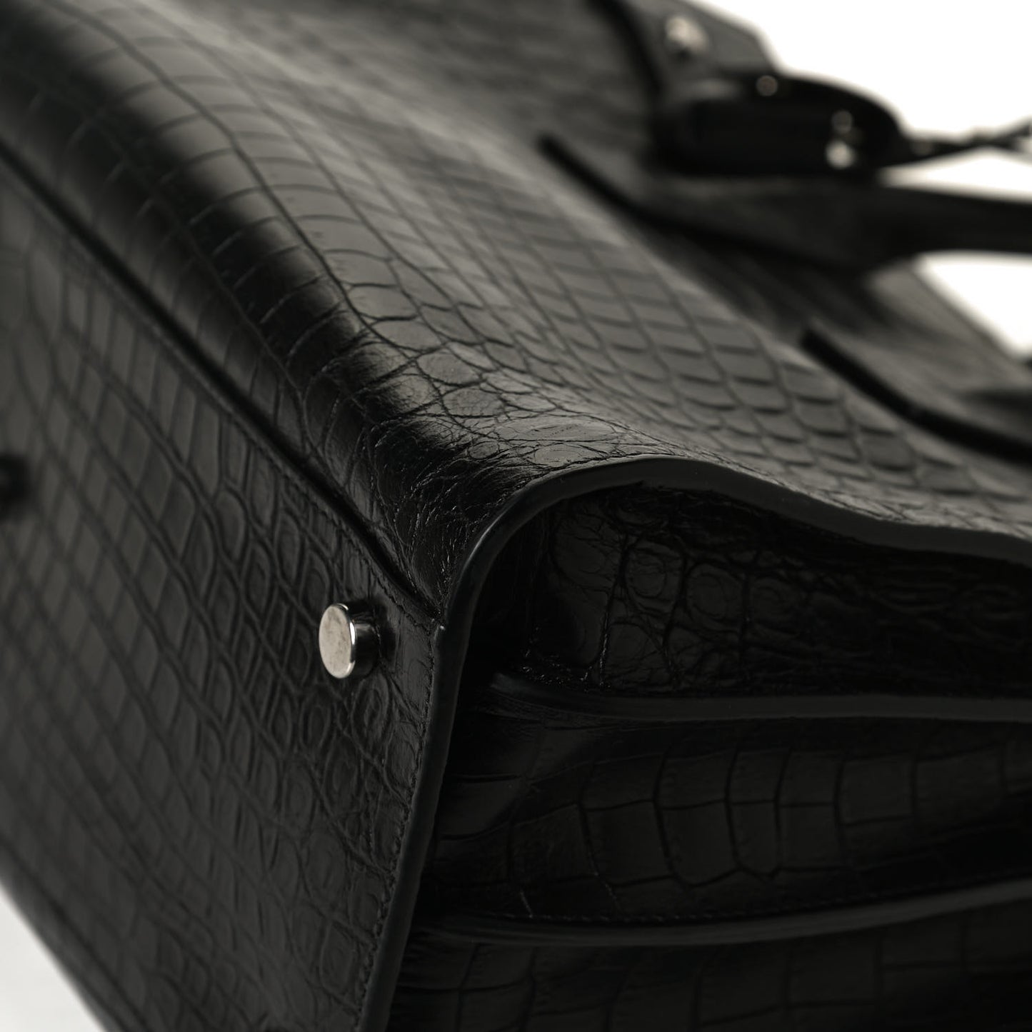 Calfskin Crocodile Embossed Small Supple Sac de Jour Black