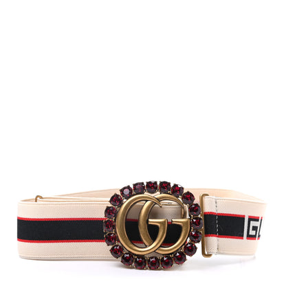 Gucci Jacquard Crystal Stripe Double G Belt 65 26 White 1 of 3