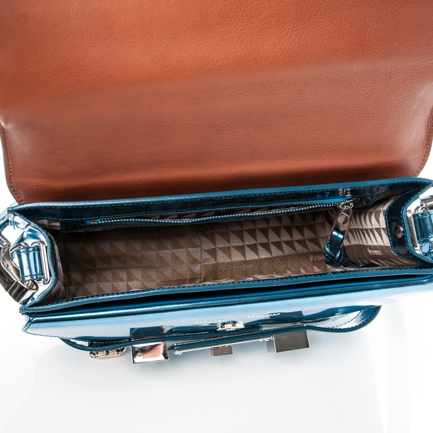 Metallic Patent PS11 Classic Shoulder Bag Ocean Blue