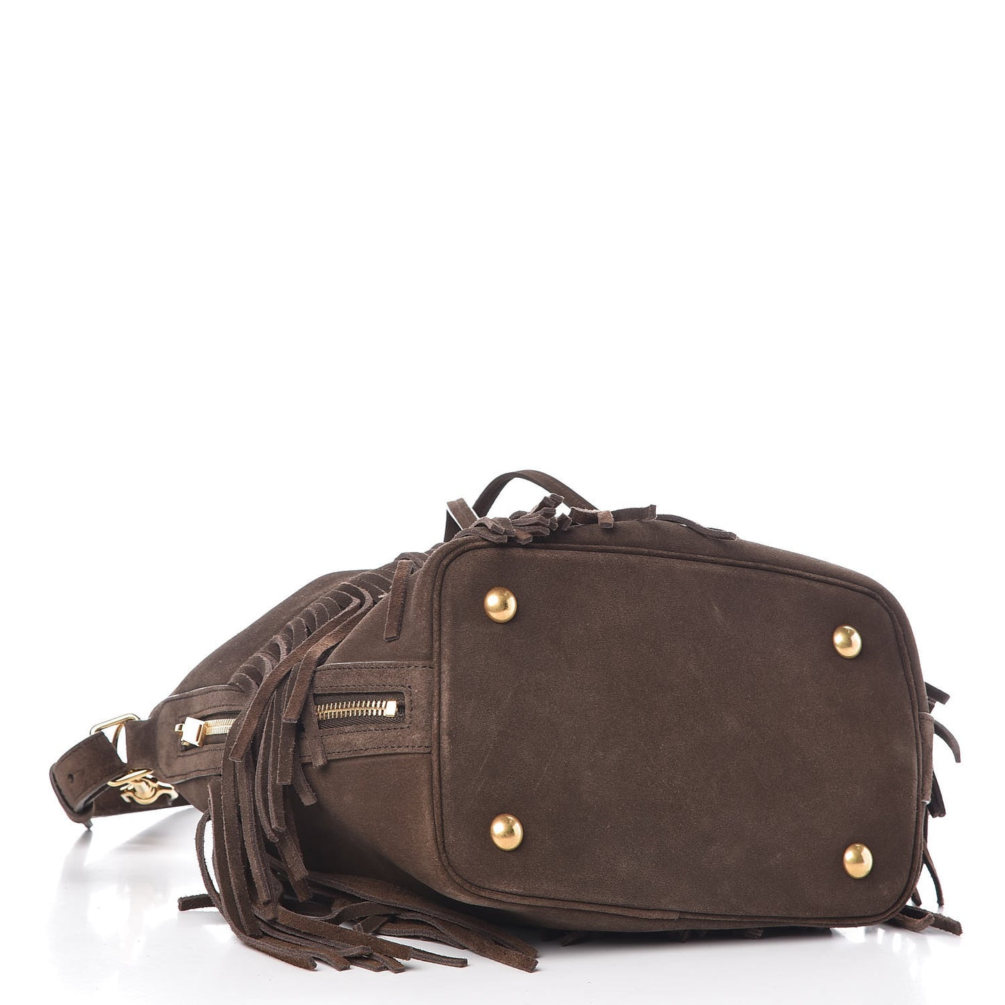 Suede Calfskin Small Emmanuelle Fringe Bucket Bag Black