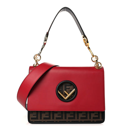 Fendi Vitello Century F is Fendi Bi-Color FF 1974 Embossed Kan I Shoulder Bag Fragola Maya Black 1 of 9