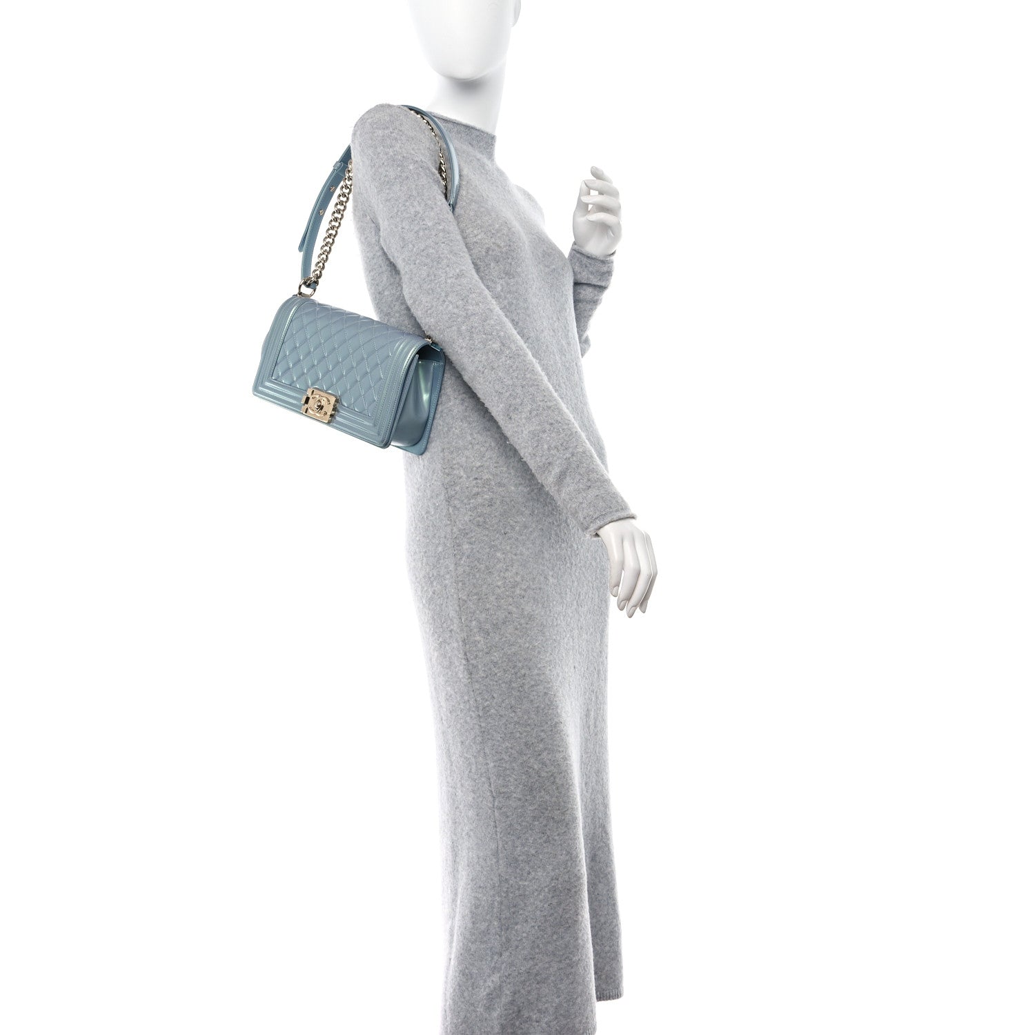 Chanel Iridescent Glazed Calfskin Quilted Medium Boy Flap Light Blue 2 of 11