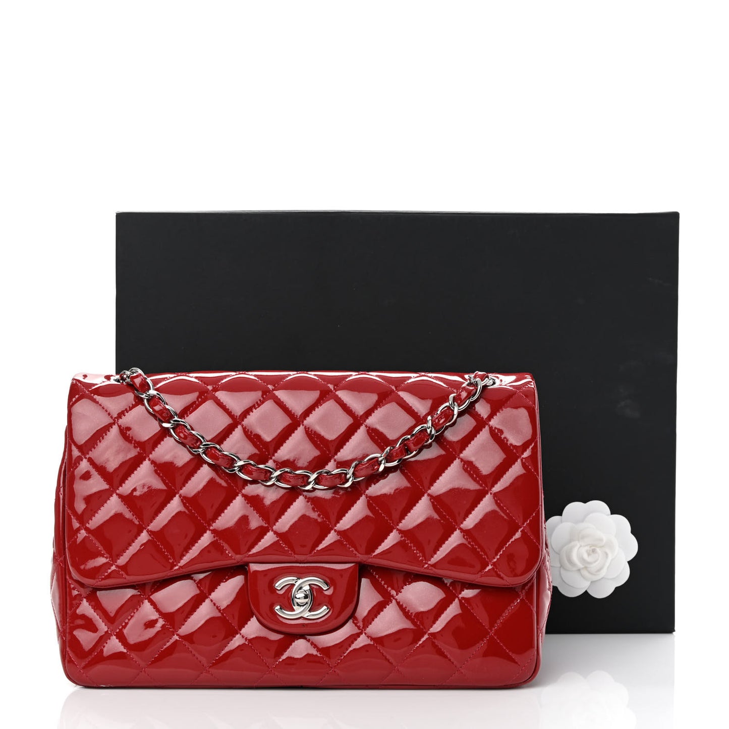 Patent Quilted Jumbo Double Flap Red