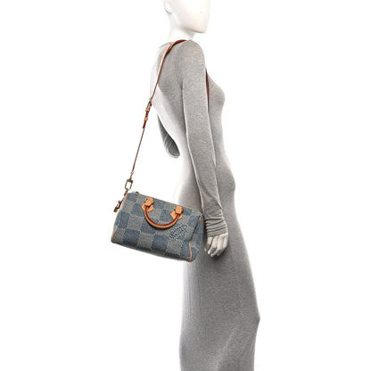 Louis Vuitton Damier Denim 3D Speedy Bandouliere 25 Bleu 2 of 12