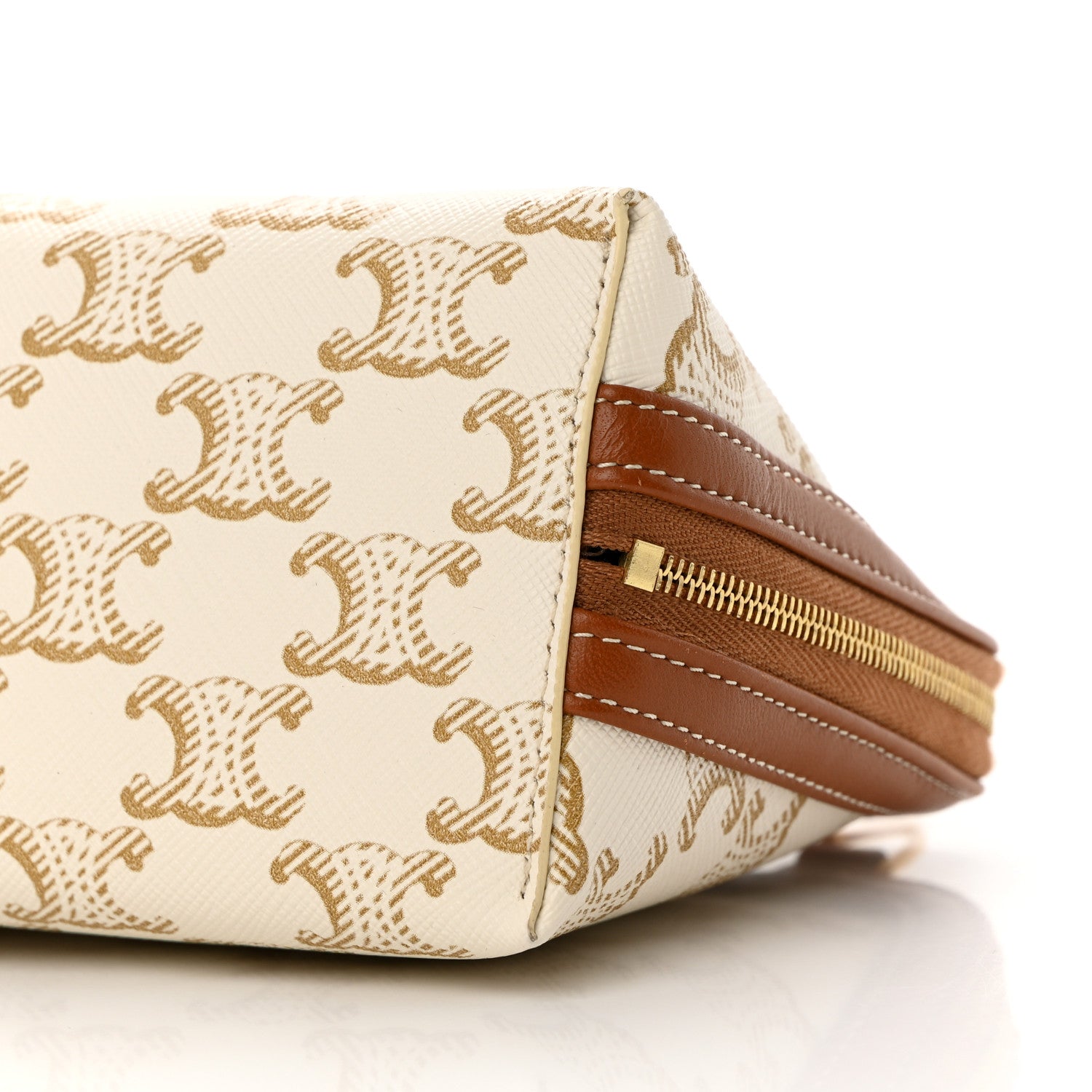 Celine Lambskin Triomphe Canvas Clutch With Chain White Tan 11 of 13