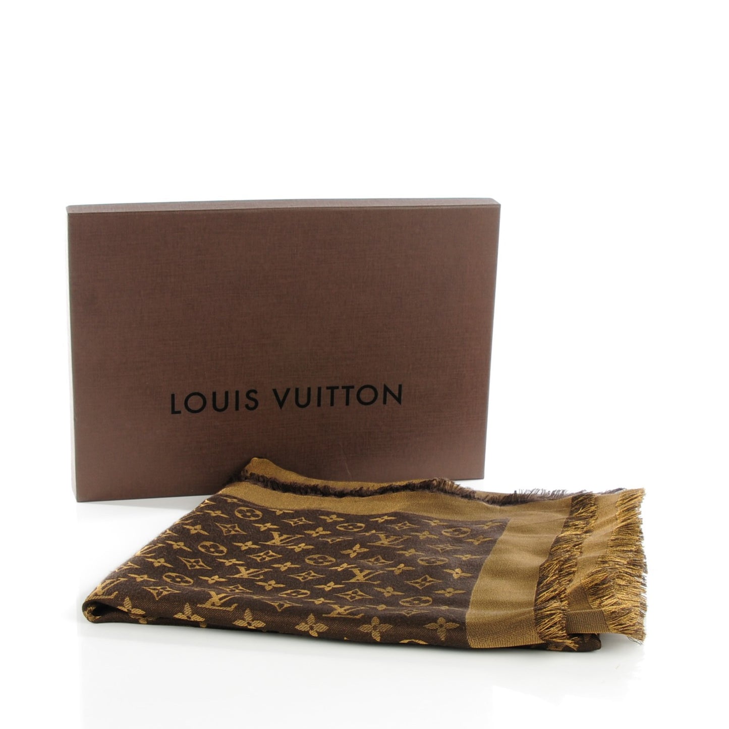 Silk Wool Monogram Shine Shawl Brown