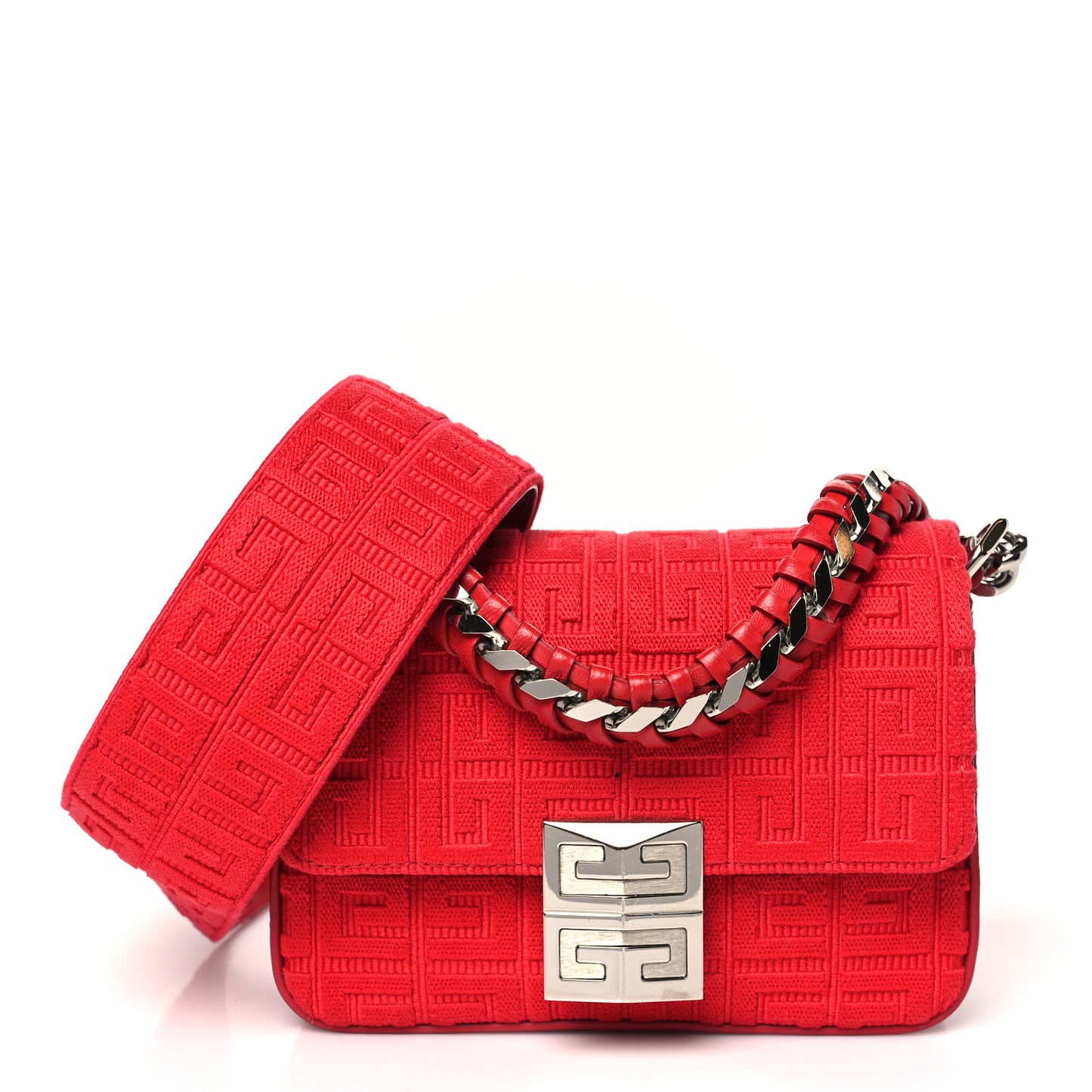 Canvas Embroidered Small 4G Woven Chain Crossbody Red