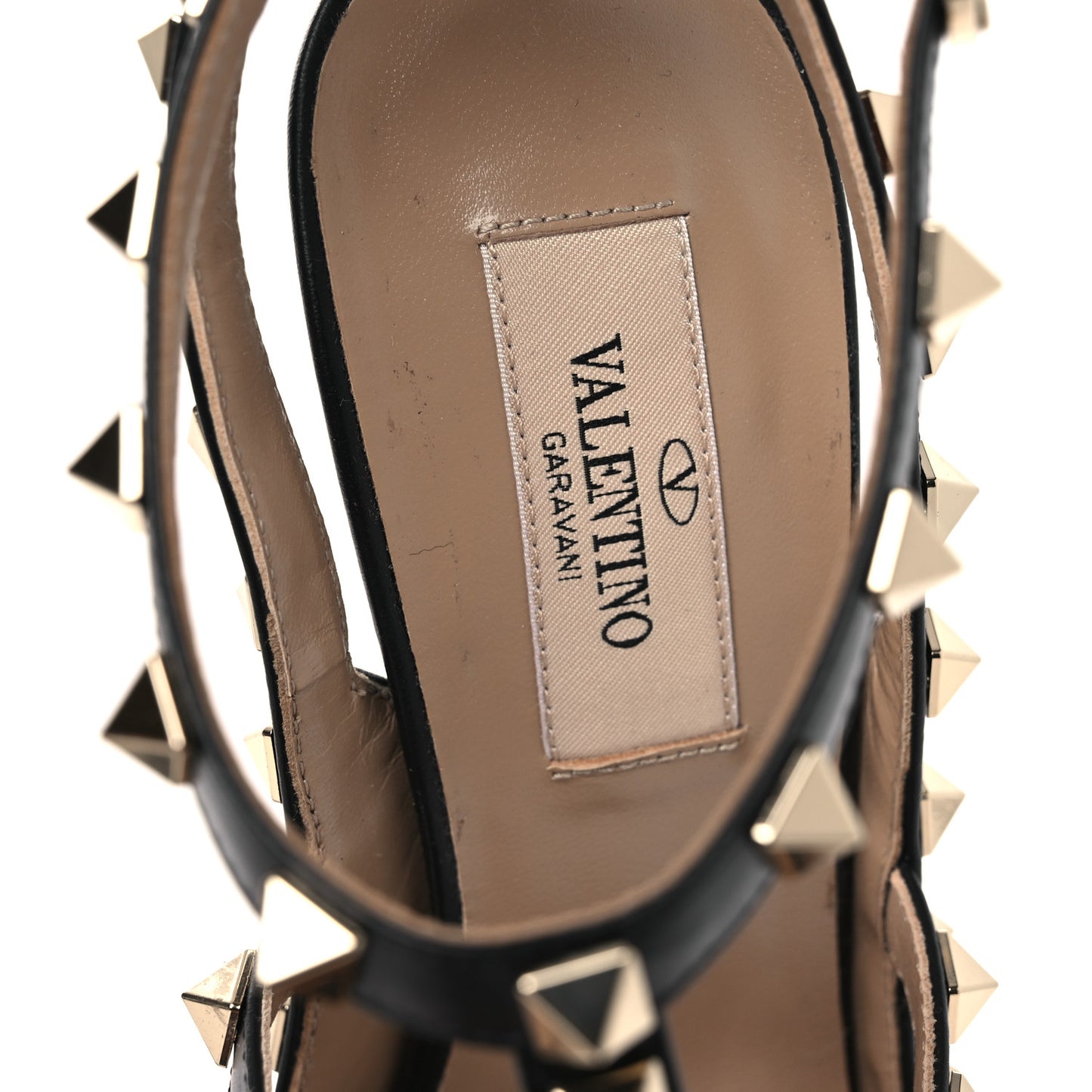 Pebbled Calfskin Rockstud Ankle Strap 100mm Pumps 37.5 Black