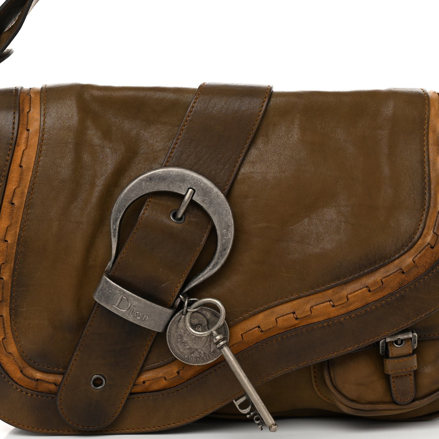 CHRISTIAN DIOR Calfskin Gaucho Double Saddle Bag Brown