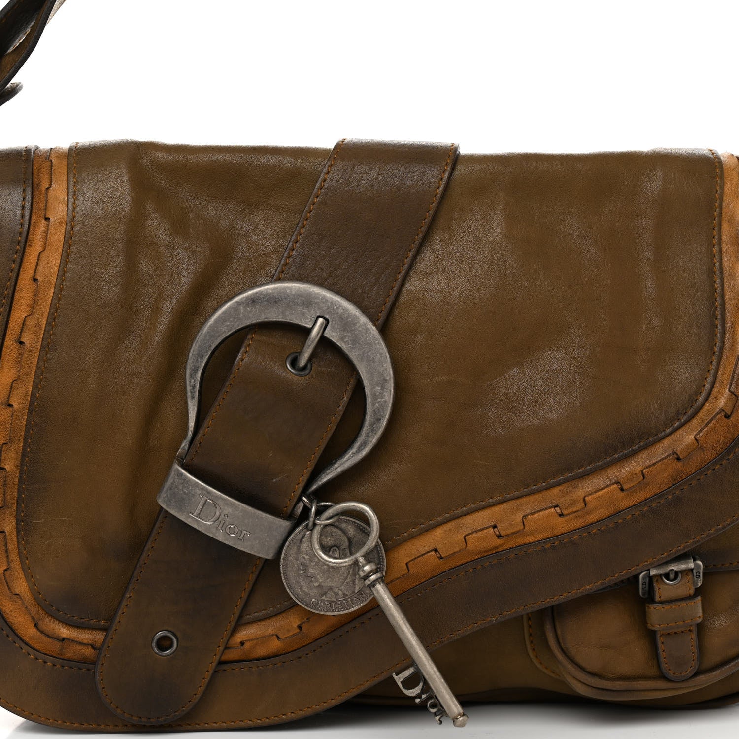 Christian Dior CHRISTIAN DIOR Calfskin Gaucho Double Saddle Bag Brown 7 of 9