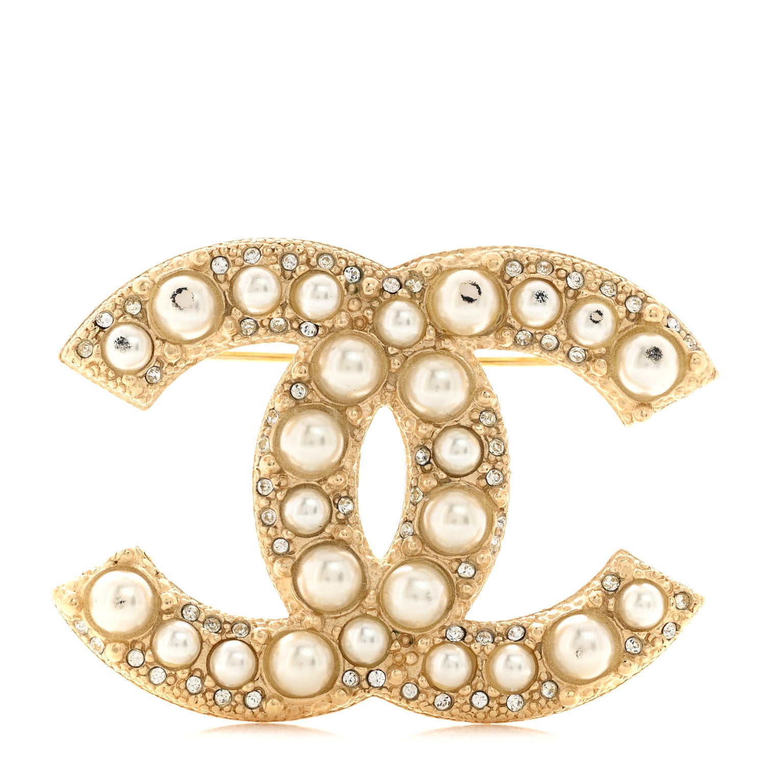 Chanel Metal Crystal Graduated Pearl CC Brooch Gold 1 of 4